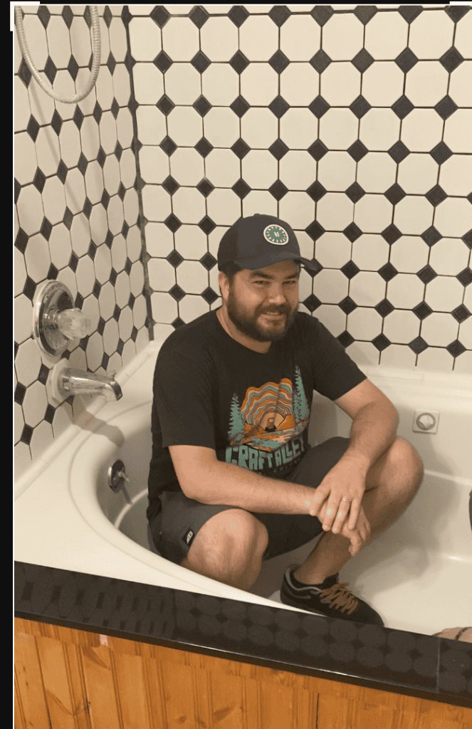 It's always important to check the bathroom measurements, especially the heights of the shower heads when you're house hunting - we definitely made a game out of it!